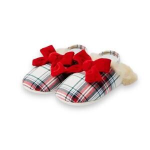 🆕 Janie and Jack NWT Tartan Velvet Bow Slippers. Size 7.